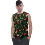 Texture, Pattern, Red, Craciun, Christmas, Hat, Santa, Green Men s Regular Tank Top