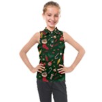 Texture, Pattern, Red, Craciun, Christmas, Hat, Santa, Green Kids  Sleeveless Polo T-Shirt