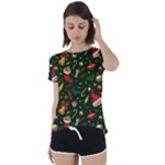 Texture, Pattern, Red, Craciun, Christmas, Hat, Santa, Green Short Sleeve Open Back T-Shirt