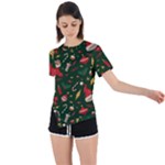 Texture, Pattern, Red, Craciun, Christmas, Hat, Santa, Green Asymmetrical Short Sleeve Sports T-Shirt