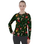 Texture, Pattern, Red, Craciun, Christmas, Hat, Santa, Green Women s Pique Long Sleeve T-Shirt