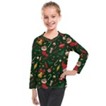 Texture, Pattern, Red, Craciun, Christmas, Hat, Santa, Green Kids  Long Mesh T-Shirt