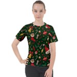 Texture, Pattern, Red, Craciun, Christmas, Hat, Santa, Green Women s Sport Raglan T-Shirt