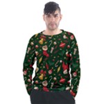 Texture, Pattern, Red, Craciun, Christmas, Hat, Santa, Green Men s Long Sleeve Raglan T-Shirt