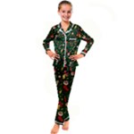 Texture, Pattern, Red, Craciun, Christmas, Hat, Santa, Green Kids  Satin Long Sleeve Pajamas Set