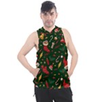 Texture, Pattern, Red, Craciun, Christmas, Hat, Santa, Green Men s Sleeveless Hoodie