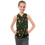 Texture, Pattern, Red, Craciun, Christmas, Hat, Santa, Green Kids  Sleeveless Hoodie