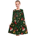 Texture, Pattern, Red, Craciun, Christmas, Hat, Santa, Green Kids  Midi Sailor Dress