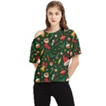 Texture, Pattern, Red, Craciun, Christmas, Hat, Santa, Green One Shoulder Cut Out T-Shirt