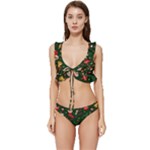 Texture, Pattern, Red, Craciun, Christmas, Hat, Santa, Green Low Cut Ruffle Edge Bikini Set