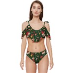 Texture, Pattern, Red, Craciun, Christmas, Hat, Santa, Green Ruffle Edge Tie Up Bikini Set	