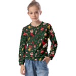 Texture, Pattern, Red, Craciun, Christmas, Hat, Santa, Green Kids  Long Sleeve T-Shirt with Frill 