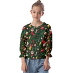 Texture, Pattern, Red, Craciun, Christmas, Hat, Santa, Green Kids  Cuff Sleeve Top