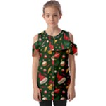 Texture, Pattern, Red, Craciun, Christmas, Hat, Santa, Green Fold Over Open Sleeve Top