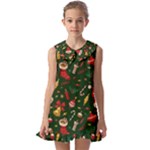 Texture, Pattern, Red, Craciun, Christmas, Hat, Santa, Green Kids  Pilgrim Collar Ruffle Hem Dress