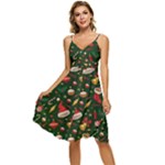 Texture, Pattern, Red, Craciun, Christmas, Hat, Santa, Green Sleeveless Tie Front Chiffon Dress