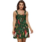 Texture, Pattern, Red, Craciun, Christmas, Hat, Santa, Green Ruffle Strap Babydoll Chiffon Dress