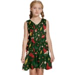 Texture, Pattern, Red, Craciun, Christmas, Hat, Santa, Green Kids  Sleeveless Tiered Mini Dress