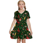 Texture, Pattern, Red, Craciun, Christmas, Hat, Santa, Green Kids  Short Sleeve Tiered Mini Dress