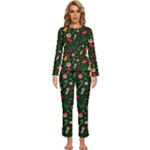 Texture, Pattern, Red, Craciun, Christmas, Hat, Santa, Green Womens  Long Sleeve Lightweight Pajamas Set