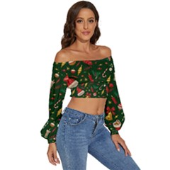 Long Sleeve Crinkled Weave Crop Top 