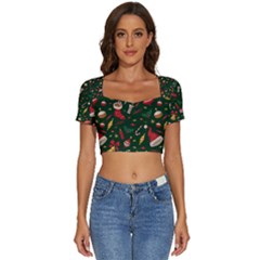 Short Sleeve Square Neckline Crop Top  