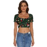 Texture, Pattern, Red, Craciun, Christmas, Hat, Santa, Green Short Sleeve Square Neckline Crop Top 