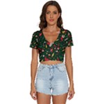 Texture, Pattern, Red, Craciun, Christmas, Hat, Santa, Green V-Neck Crop Top