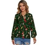 Texture, Pattern, Red, Craciun, Christmas, Hat, Santa, Green Women s Long Sleeve Button Up Shirt