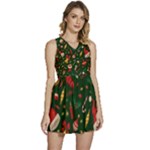 Texture, Pattern, Red, Craciun, Christmas, Hat, Santa, Green Sleeveless High Waist Mini Dress