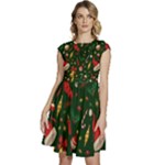 Texture, Pattern, Red, Craciun, Christmas, Hat, Santa, Green Cap Sleeve High Waist Dress