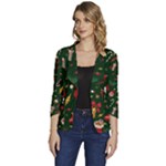 Texture, Pattern, Red, Craciun, Christmas, Hat, Santa, Green Women s One-Button 3/4 Sleeve Short Jacket