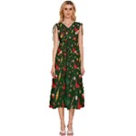 Texture, Pattern, Red, Craciun, Christmas, Hat, Santa, Green V-Neck Drawstring Shoulder Sleeveless Maxi Dress