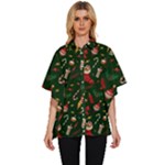 Texture, Pattern, Red, Craciun, Christmas, Hat, Santa, Green Women s Batwing Button Up Shirt