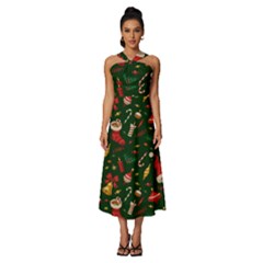 Sleeveless Cross Front Cocktail Midi Chiffon Dress 