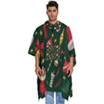 Texture, Pattern, Red, Craciun, Christmas, Hat, Santa, Green Men s Hooded Rain Ponchos