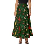 Texture, Pattern, Red, Craciun, Christmas, Hat, Santa, Green Tiered Ruffle Maxi Skirt