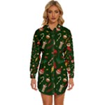 Texture, Pattern, Red, Craciun, Christmas, Hat, Santa, Green Womens Long Sleeve Shirt Dress