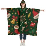 Texture, Pattern, Red, Craciun, Christmas, Hat, Santa, Green Women s Hooded Rain Ponchos