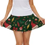 Texture, Pattern, Red, Craciun, Christmas, Hat, Santa, Green Women s Skort