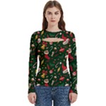 Texture, Pattern, Red, Craciun, Christmas, Hat, Santa, Green Women s Cut Out Long Sleeve T-Shirt