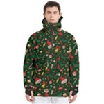 Texture, Pattern, Red, Craciun, Christmas, Hat, Santa, Green Men s Pullover Zip Ski and Snowboard Waterproof Breathable Jacket