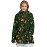 Texture, Pattern, Red, Craciun, Christmas, Hat, Santa, Green Women s Pullover Zip Ski and Snowboard Waterproof Breathable Jacket