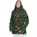 Texture, Pattern, Red, Craciun, Christmas, Hat, Santa, Green Women s Multi Pockets Zip Ski and Snowboard Waterproof Breathable Jacket