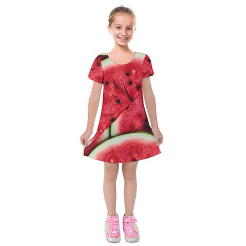 Watermelon, Fruit, Green, Red Kids  Short Sleeve Velvet Dress from ArtsNow.com