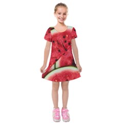 Watermelon, Fruit, Green, Red Kids  Short Sleeve Velvet Dress from ArtsNow.com