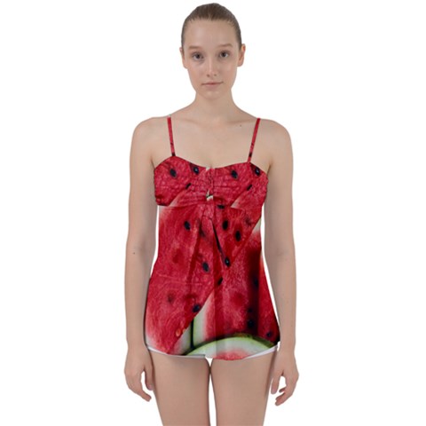 Watermelon, Fruit, Green, Red Babydoll Tankini Top from ArtsNow.com