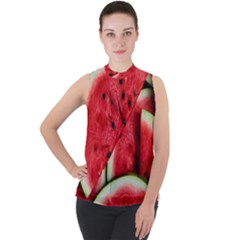 Mock Neck Chiffon Sleeveless Top 