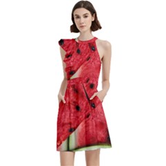 Cocktail Party Halter Sleeveless Dress With Pockets 