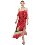 Watermelon, Fruit, Green, Red Maxi Chiffon Cover Up Dress